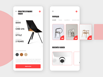 Furniture store mobile app Ui by ZapOne Solutions on Dribbble
