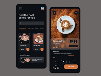 UI of mobile application of a coffee brand