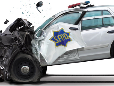 Crash cop car crash digital painting screech skateboard skid smash wreck