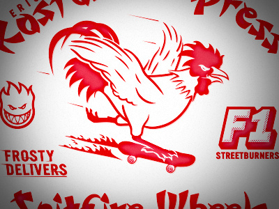 Koston's Take Out flames illustration rooster skateboard spitfire take out