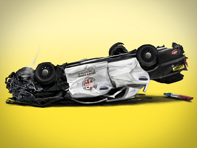 Filp cop car crash digital painting flip skateboard smash wreck
