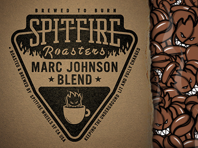 Spitfire Roasters - Marc Johnson Blend badge beans coffee flames illustration logo skateboard spitfire stamp type wheels