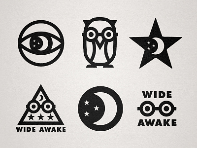 Wide Awake design logo marks moon owl star wide awake