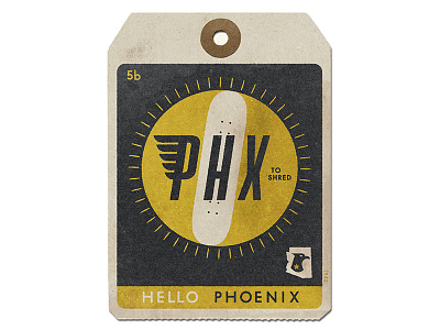 PHX arizona hello luggage phoenix skateboard sun tag travell vintage