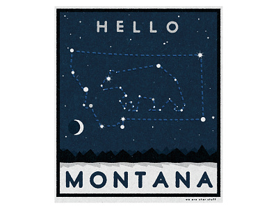 Hello Montana bear big sky constellations hello illustration montana mountains night snow stars travel vintage