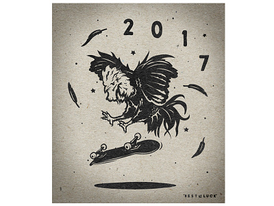 Best of Luck 2017 feather illustration new year rooster skateboard vintage zodiac