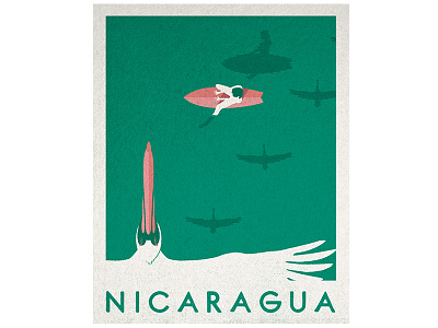 Hola Nicaragua illustration nicaragua pelicans surf surfing vacation vintage