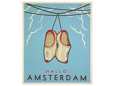 Hallo Amsterdam! amsterdam clogs gangster illustration shoes travel vintage wood