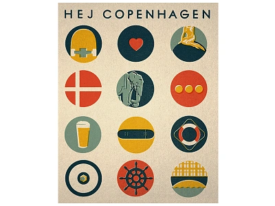 Hej Copenhagen copenhagen denmark hello illustration poster skateboard travel vintage