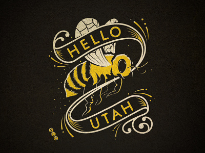 Hello Utah banner bee illustration salt lake city utah