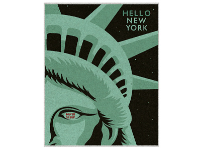 Hello New York eye illustration never sleep new york statue of liberty travel vintage