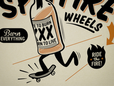 Molotov Pushin' burn halftone illustration skateboard typography