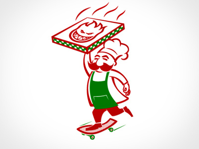 Hot! Fresh! Fast! chef delivery illustration pizza skateboard spitfire