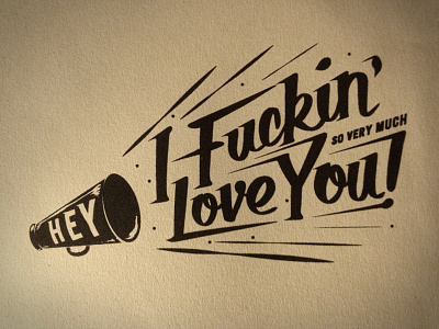 Love! illustration love megaphone print script