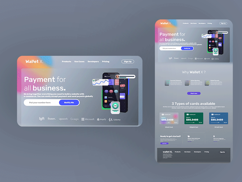 Wallet X Landing Page adobrxd landing page ui uiux web website website ui design