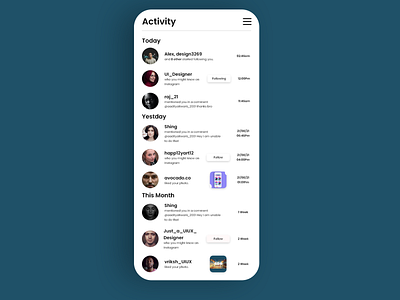 Daily UI 47 - Activity feed activity activity feed design brading daily 100 challenge daily ui daily ui 47 dailyui day 47 interface feed mobile ui product ui uiux ux web
