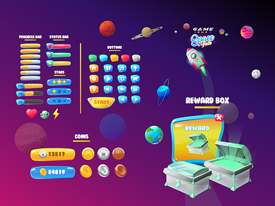 Mobile Space Game GUI Design - UI/UX, Mobile Icons Pack app branding buttons flat game ui design icon logo mobile mobile app mobile app design mobile ui modern planets sci fi space typography ui ui ux ux web