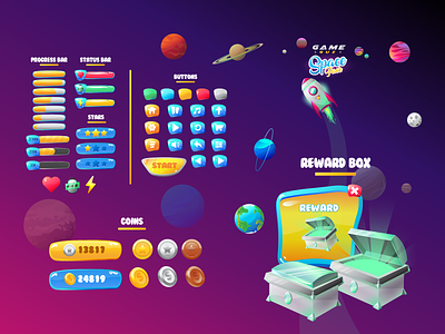 Mobile Space Game GUI Design - UI/UX, Mobile Icons Pack