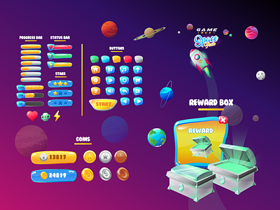 Mobile Space Game GUI Design - UI/UX, Mobile Icons Pack