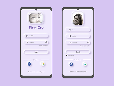 First Cry App, Login/Sign In page app design illustration ui ux