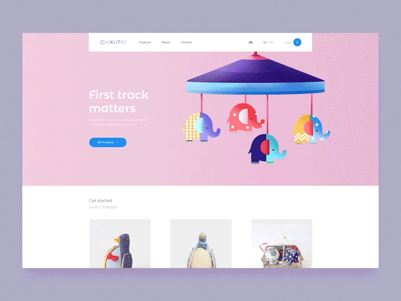 Chikatai Toys animation carrousel ecommerce elephant landing penguin product shop ui ux