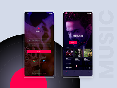 Music App UI - User Profile & Login Page illustration mobile app design music music app music player musician photo blending photo manipulation ui