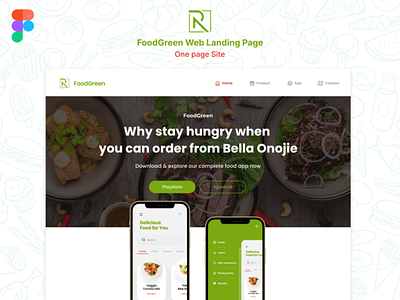 FoodGreen Web Landing Page design food food website design food website template one page template ui web webdesign website design