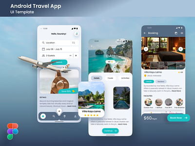 Travel App UI Design (For Android) android template android travel app ui template app branding design illustration travel app ui ui template