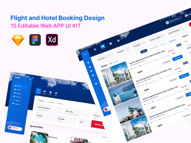Flight & Hotel Booking  App UI KIT by Rafid Mehedi Bhuiyan on Dribbble