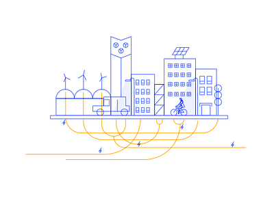 Smart City city illos outline recycle smart