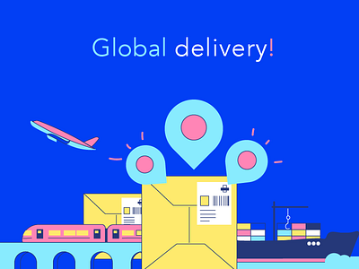 Global delivery bold chain delivery envelope geotag illos ship shipping smart supply train