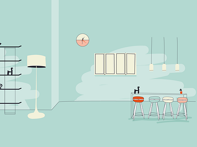 Interiors - the kitchen blue chair chairs clock design illustration interior interiors kitchen macaron wip