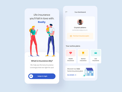 Insurance mobile app - Dashboard homepage app blur boxes cards clean colorful creative dashboard flexin studio flexing homepage illustration insurance insurance app insurance company minimal mobile mobile app mobile ui swipe