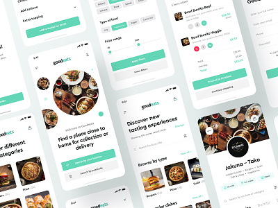 Food Delivery Mobile App by GoodEats app clean creative design food food app food delivery foodie green mobile mobile app mobile ui ui ux white