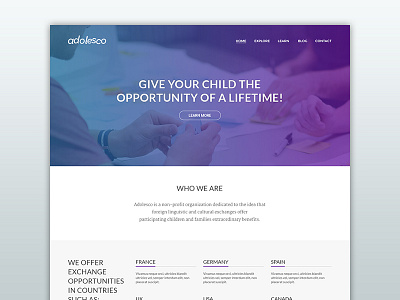 Adolesco Redesign child gradient homepage kids landing page layout purple ui ux