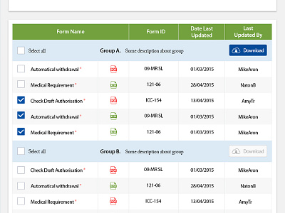 Documents download table