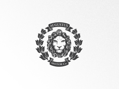 Augustus Motor Co. augustus banner bay leaf coat of arms crest laurel leaf lion logo motor regal