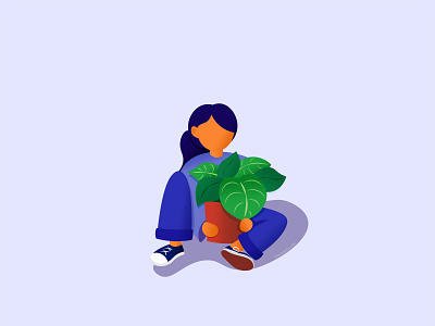 Girl Holding a Plant design illustration vector