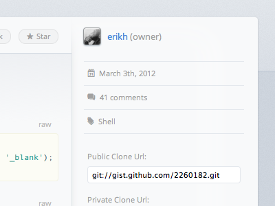 Gist details view WIP blue clean css3 details infos metas white
