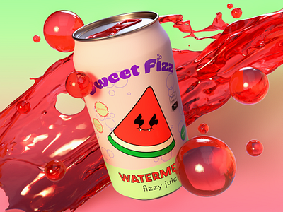 Sweet Fizz - natural fizzy juice branding can label can label design drink drink design fizzy drink illustration juice packaging product product design soda can watermelon watermelon illustration