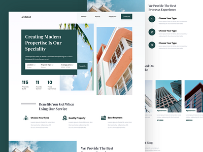 Web Home Page : Architect commercial space constraction hotel web house constraction landing page ui design web design web template