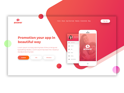 App Landing Page answer app landing page landing page love social app theme design ui design. web design