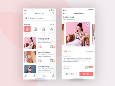 E-commerce product list and details page app design app ui clean design ecommerce app eshop minimal app design mobile app design product list uxdhaka