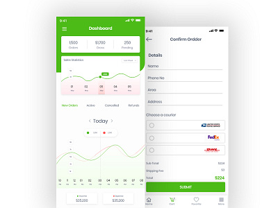 Dashboard And Order Confirm Screen app dashboard app ui clean ecommerce ios ui dashboard