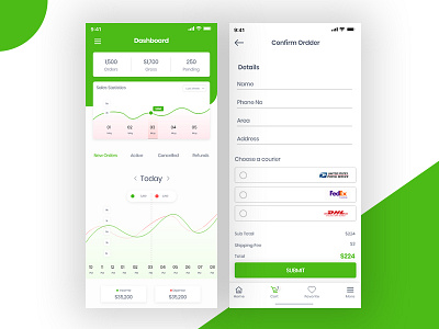 Dashboard And Order Confirm Screen app ui clean ecomerce ui uiux design