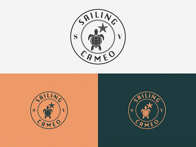 Saling Cameo Logo Design for Ship branding emblem green logodesign orange sailing ship starfish turtle