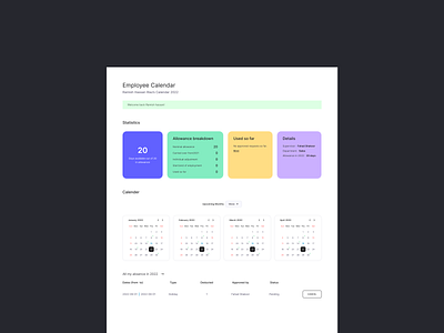 Holiday planner UI design calendar dashboard holiday planner sassapp ui ux