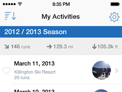 Activities design feed fitness ios photo ski snowboard sports ui