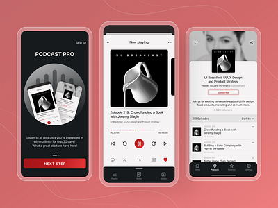 Podcast App Concept app design episode ios listening mobile music onboarding player podcast product design ui ux youtube
