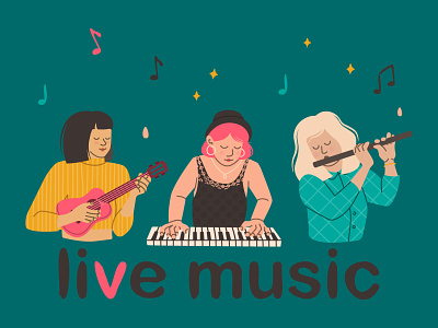 live music app character concept design festival flat flute girl guitar illustration music musicians online piano ukulele vector web